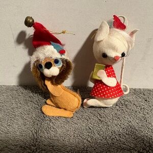 2 Vintage MCM Flock Felt Toy Soldier Christmas Tree Ornament Decor Retro Japan
